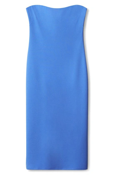 Shop Mango Strapless Midi Dress In Blue