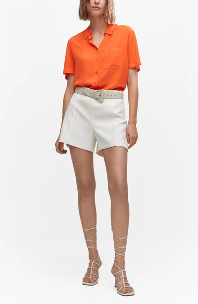 Shop Mango Oversize Short Sleeve Button-up Shirt In Orange