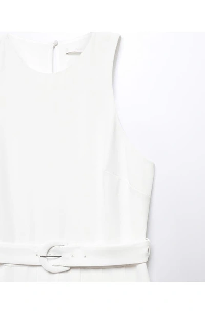 Shop Mango Belted Sleeveless Wide Leg Jumpsuit In White