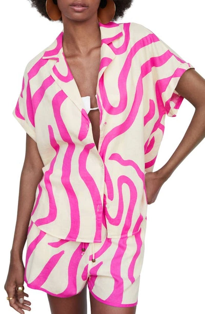 Mango Printed Linen Shirt Fuchsia In Fuchsia