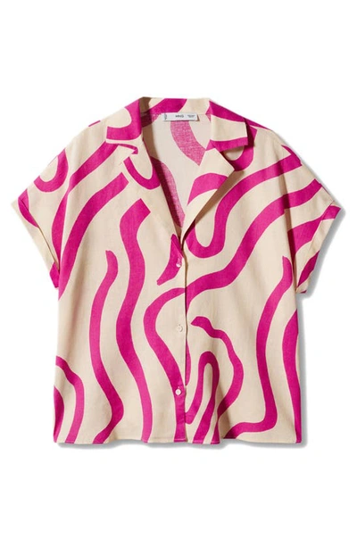 Mango Printed Linen Shirt Fuchsia In Fuchsia