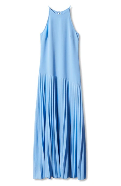 Shop Mango Pleated Maxi Dress In Blue