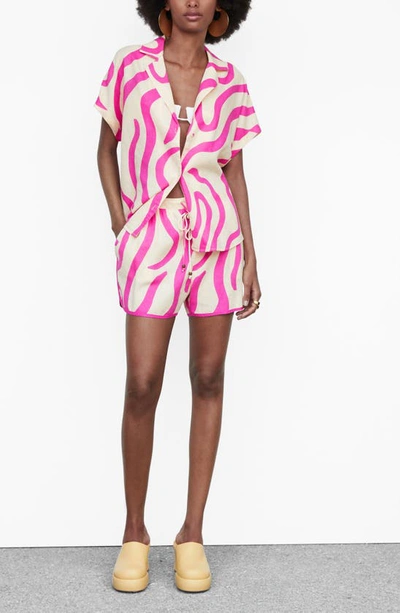 Mango Printed Linen Shirt Fuchsia In Fuchsia