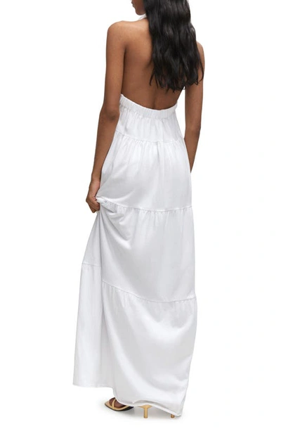 Shop Mango Open Back Halter Cotton Maxi Dress In White
