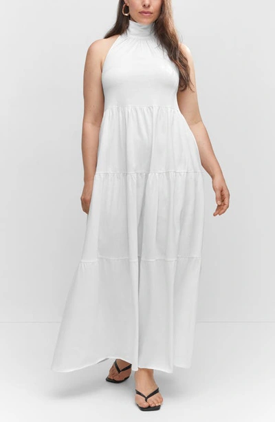 Shop Mango Open Back Halter Cotton Maxi Dress In White