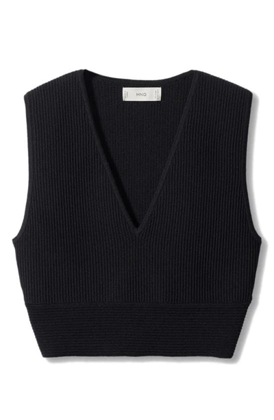 Mango Rib Crop Sweater Vest In Black