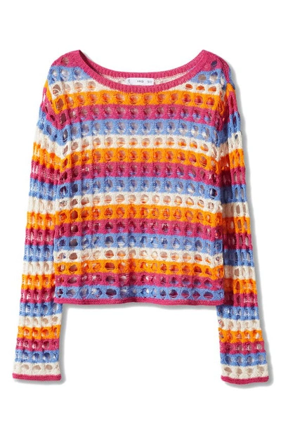 Shop Mango Crochet Sweater In Pastel Orange