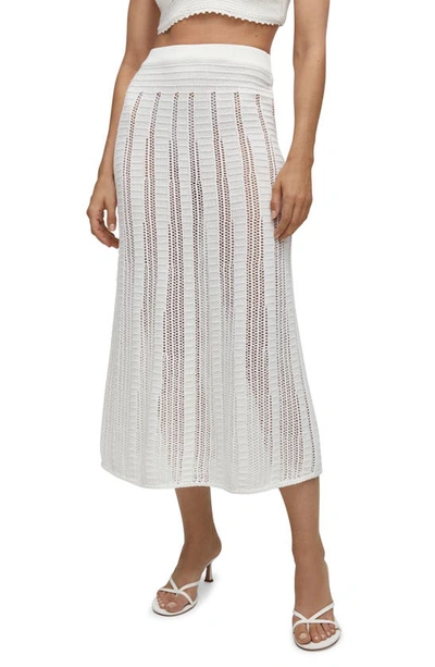 Shop Mango Openwork Stitch Midi Sweater Skirt In White