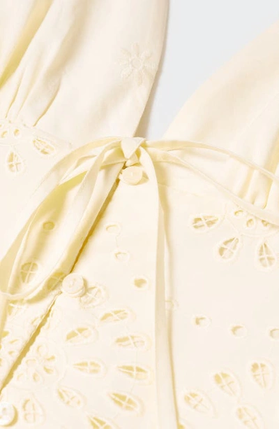 Shop Mango Openwork Detail Empire Waist Button Front Sundress In Vanilla