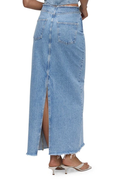 Mango Raw Hem Detail Denim Maxi Skirt In Medium Blue In Medium Blue