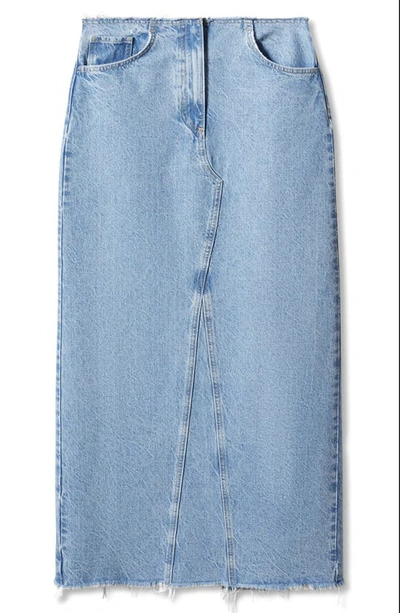 Mango Raw Hem Detail Denim Maxi Skirt In Medium Blue In Medium Blue
