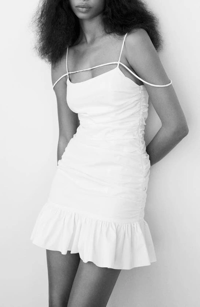 Mango Ruched Straps Dress Off White In Off White