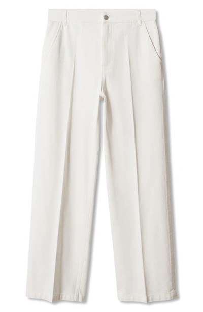 Mango Raw Hem Mid Rise Wide Leg Jeans In White
