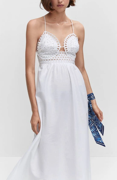 Shop Mango Eyelet Embroidered Cotton Maxi Dress In White