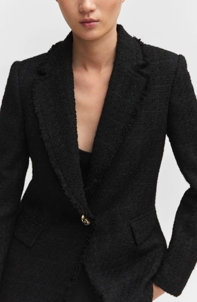 Shop Mango Tweed Blazer In Black