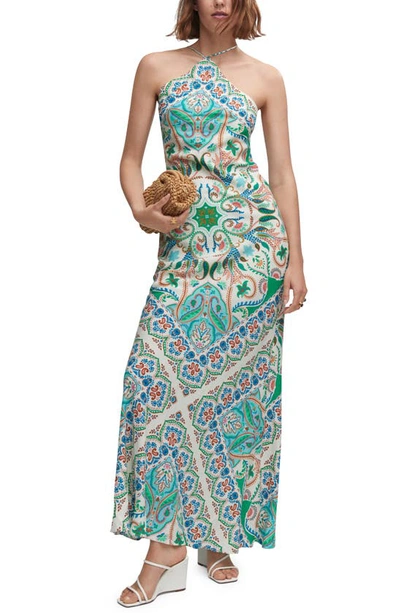 Shop Mango Paisley Open Back Maxi Dress In Off White