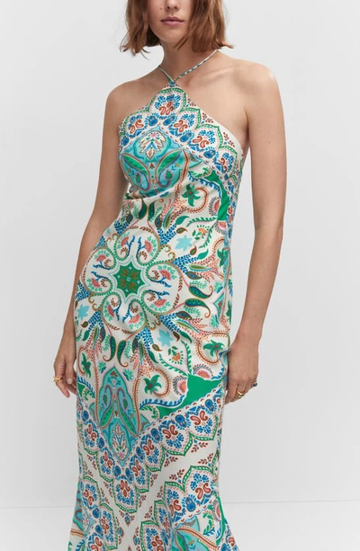 Shop Mango Paisley Open Back Maxi Dress In Off White