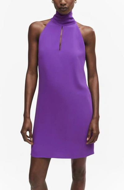 Mango Tie Back Keyhole Cutout Minidress In Medium Purple