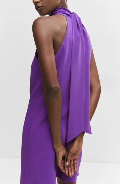 Mango Tie Back Keyhole Cutout Minidress In Medium Purple