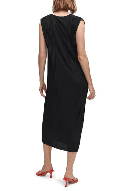 Mango Pleated Sleeveless Midi Dress In Black