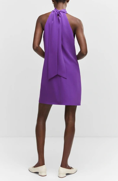 Mango Tie Back Keyhole Cutout Minidress In Medium Purple
