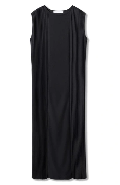 Mango Pleated Sleeveless Midi Dress In Black
