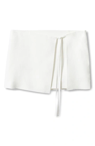 Shop Mango Linen Wrap Miniskirt In White