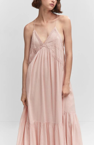 Shop Mango Lace Trim Maxi Dress In Pastel Pink