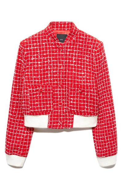 Mango Pocket Tweed Jacket Red In Red