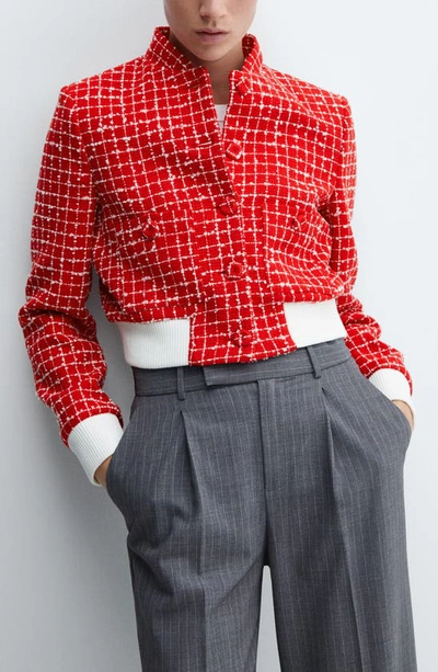 Mango Pocket Tweed Jacket Red In Red