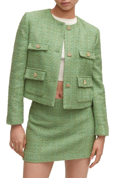Shop Mango Tweed Jacket In Green