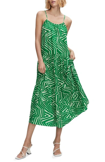 Shop Mango Print Ruffle Midi Sundress In Green