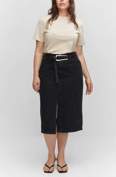 Shop Mango Denim Midi Skirt In Black Denim