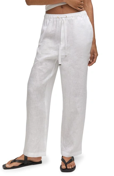 Shop Mango Tie Waist Linen Pants In White