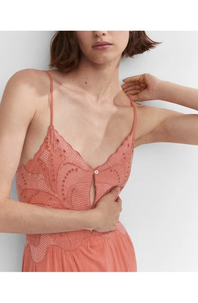 Mango Embroidered Flared Dress Coral Red In Coral Red