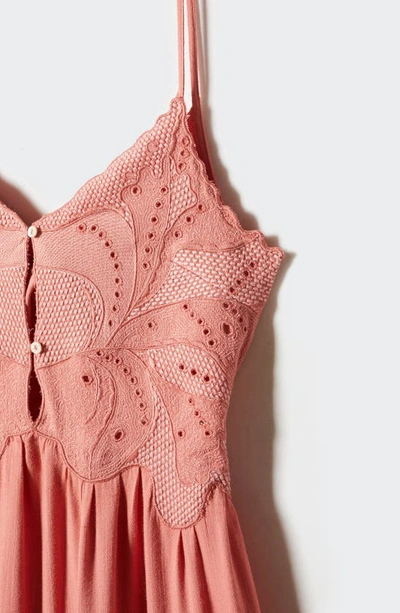 Mango Embroidered Flared Dress Coral Red In Coral Red