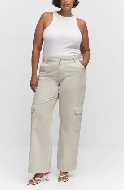 Shop Mango Wide Leg Cargo Jeans In Lt Pastel Grey