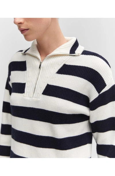 Shop Mango Stripe Half Zip Sweater In Navy