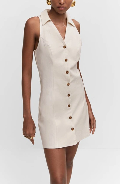 Mango Collar Detail Button Down Mini Dress In Beige-neutral In Sand