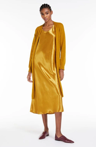 Shop Max Mara Talete Sleeveless Satin Midi Dress In Ochre