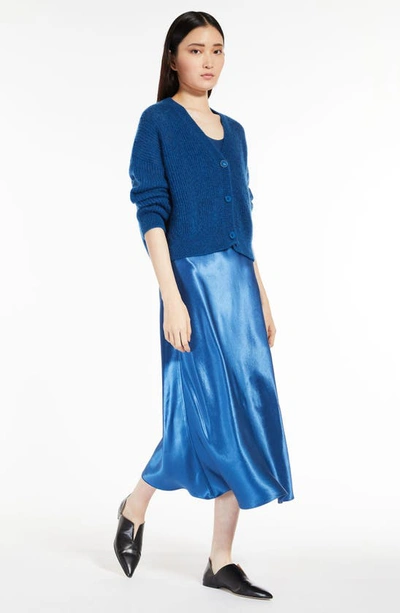 Shop Max Mara Talete Sleeveless Satin Midi Dress In Cornflower Blue