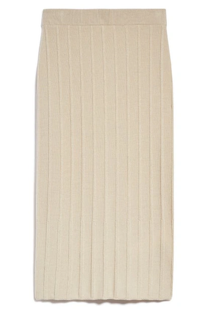 Shop Max Mara Melk Rib Virgin Wool Midi Sweater Skirt In Albino