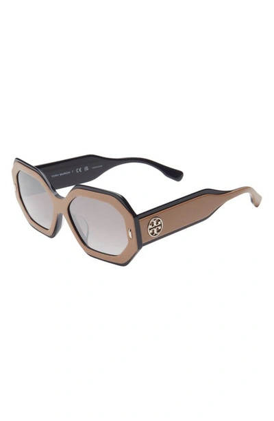 Shop Tory Burch 55mm Geometric Sunglasses In Silver/ Brown