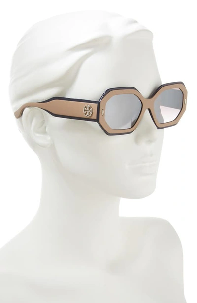 Shop Tory Burch 55mm Geometric Sunglasses In Silver/ Brown