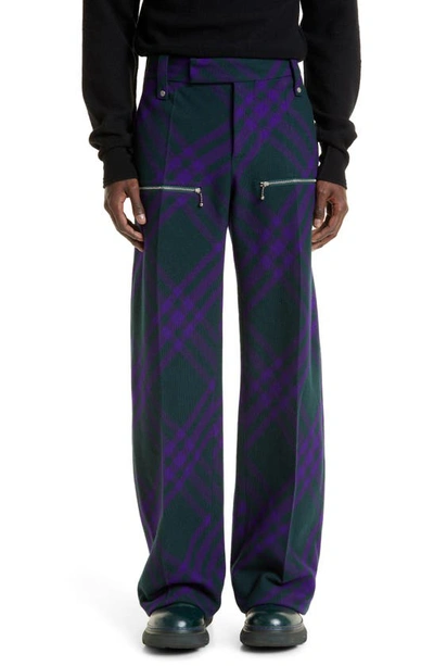 Shop Burberry Check Virgin Wool Knit Trousers In Deep Royal Ip Check