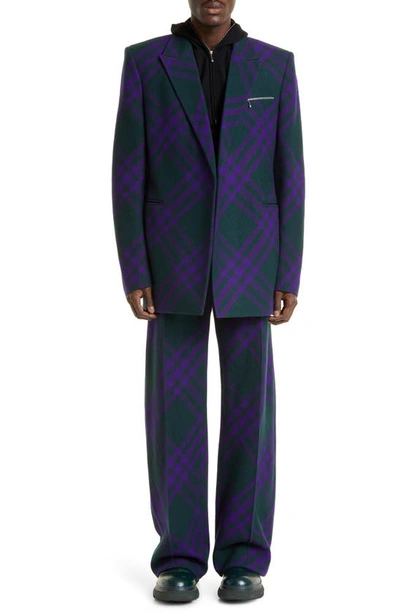 Shop Burberry Check Virgin Wool Knit Trousers In Deep Royal Ip Check