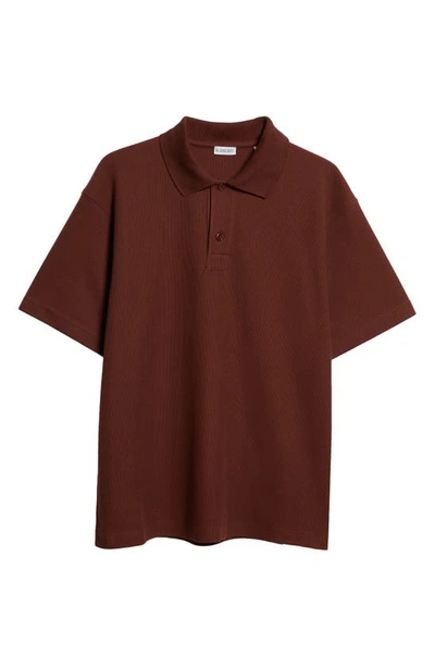 Shop Burberry Embroidered Equestrian Knight Cotton Piqué Polo In Treacle