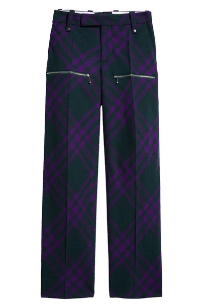 Shop Burberry Check Virgin Wool Knit Trousers In Deep Royal Ip Check