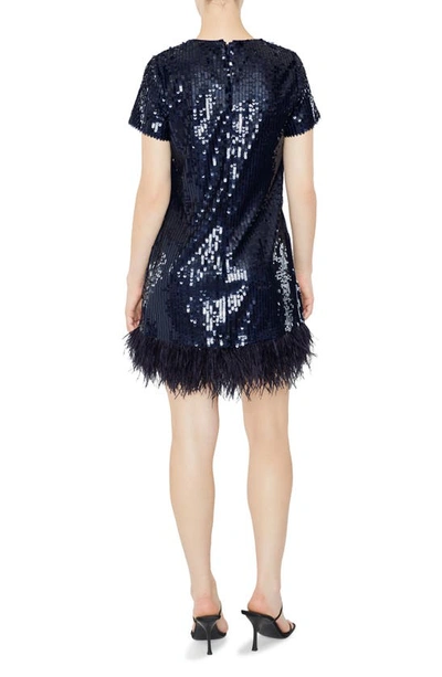 Shop Likely Marullo Sequin Feather Trim Dress In Navy