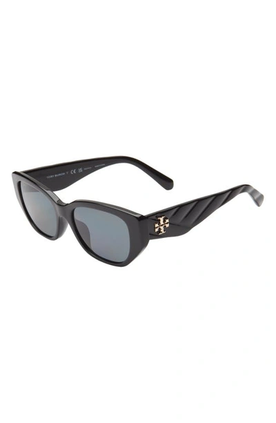Shop Tory Burch 53mm Polarized Rectangular Sunglasses In Black